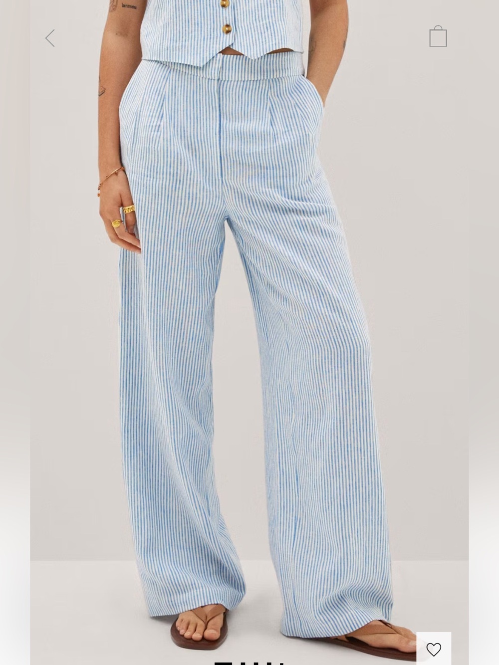 Mango Ecru and Light Blue Pinstriped Wide-Leg Pants